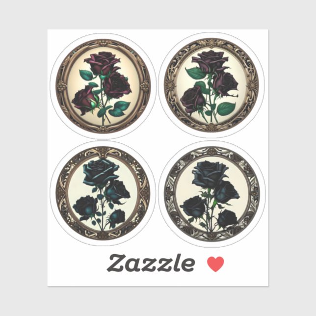 Art Nouveau Black Roses Red Rose Assortment #1 (Sheet)