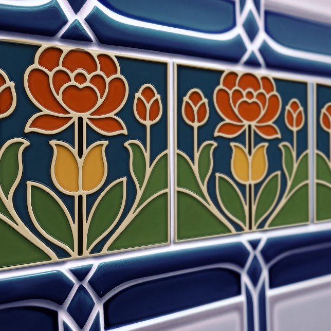 Art Nouveau Bloom Floral Ceramic Tile (Creator Uploaded)