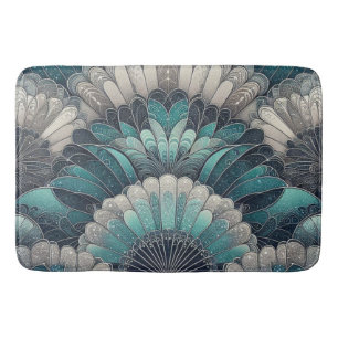 Art Nouveau Blue and Silver Fans Bath Mat