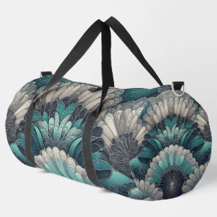 Art Nouveau Blue and Silver Fans Duffle Bag