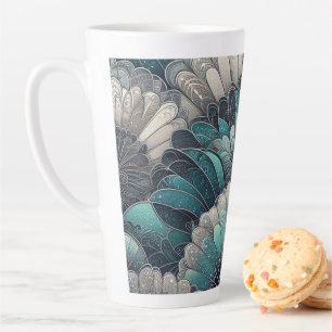 Art Nouveau Blue and Silver Fans Latte Mug