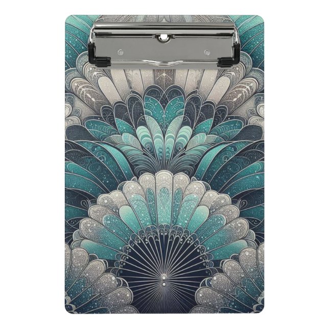 Art Nouveau Blue and Silver Fans Mini Clipboard (Front)