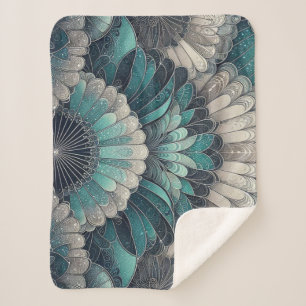 Art Nouveau Blue and Silver Fans Sherpa Blanket