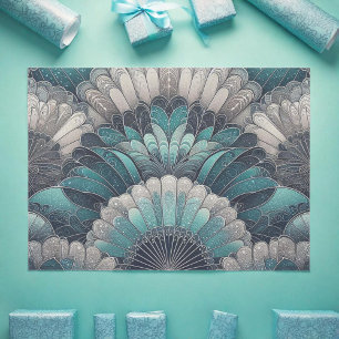 Art Nouveau Blue and Silver Fans Tissue Paper