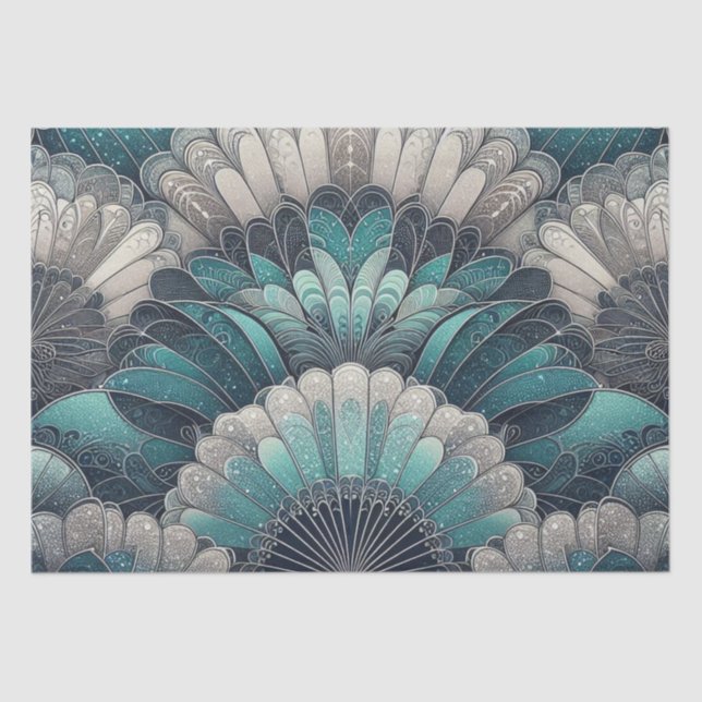 Art Nouveau Blue and Silver Fans Tissue Paper (Front)