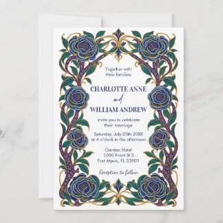 Art Nouveau Blue Floral Wedding Invitation