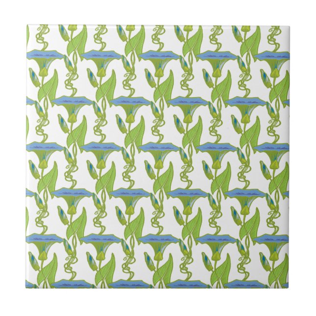 Art Nouveau blue Ipomoea floral wallpaper damask Ceramic Tile (Front)