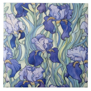 Art Nouveau blue iris Ceramic Tile