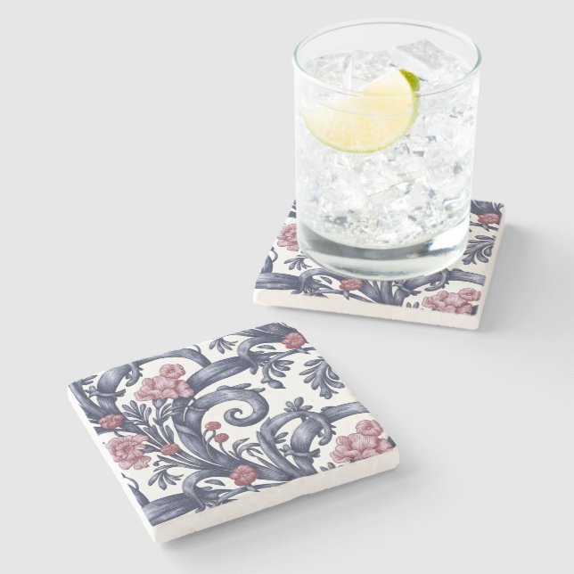 Art Nouveau Blue Pink Stone Coaster  (Side)