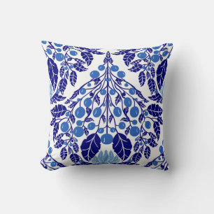Art Nouveau Blue–Vintage Floral Scallop Cushion