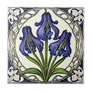 Art nouveau bluebell flower patter 1 ceramic tile