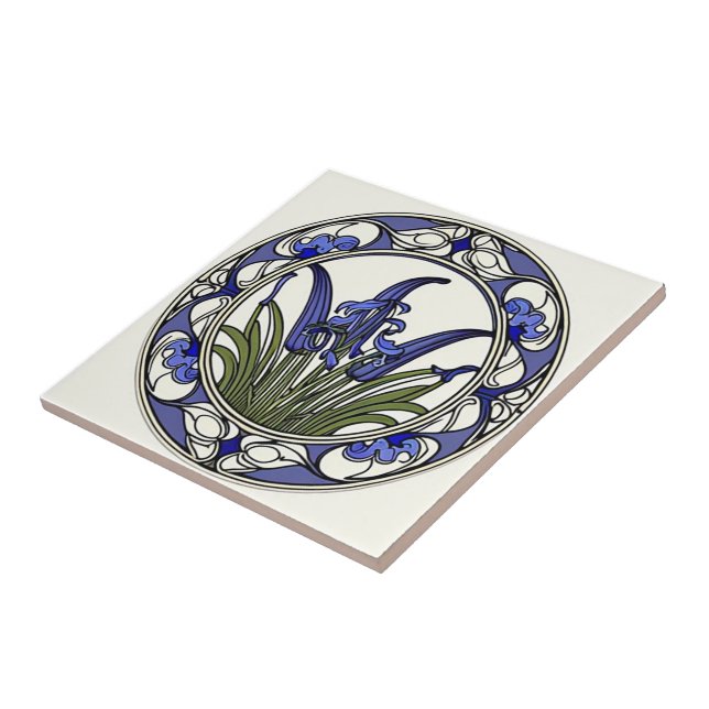 Art nouveau bluebell flower pattern ceramic tile (Side)