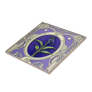 Art nouveau bluebell flower pattern ceramic tile