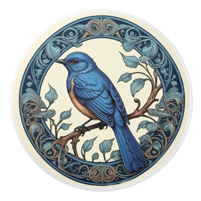 Art Nouveau Bluebird Ceramic Knob (Front)