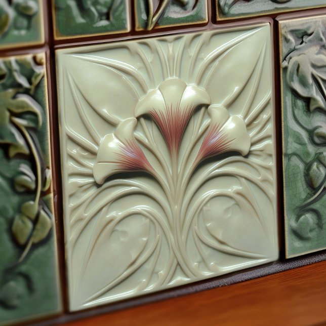 Art Nouveau Blush Alabaster Floral Ceramic Tile (Creator Uploaded)