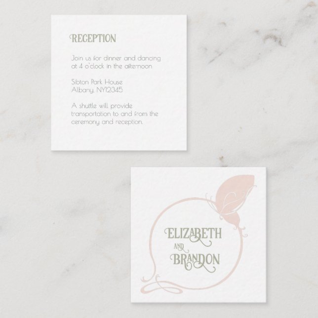 Art Nouveau Blush Butterfly Wedding Reception Enclosure Card (Front/Back)