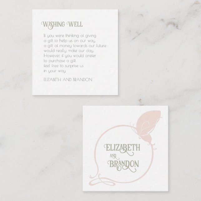 Art Nouveau Blush Butterfly Wedding Wishing Well Enclosure Card (Front/Back)