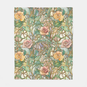 Art Nouveau blush pink roses pattern Fleece Blanket