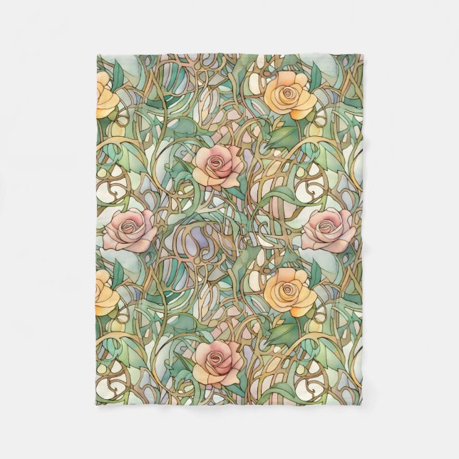 Art Nouveau blush pink roses pattern Fleece Blanket (Front)
