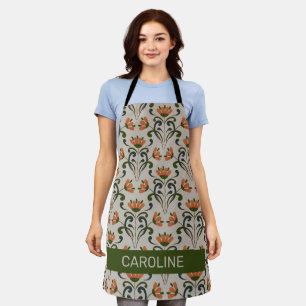 Art nouveau boho floral pattern with name on beige apron
