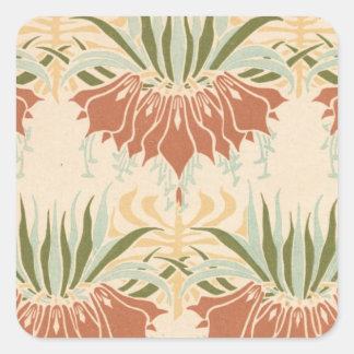 art nouveau bold floral decorative pattern square sticker