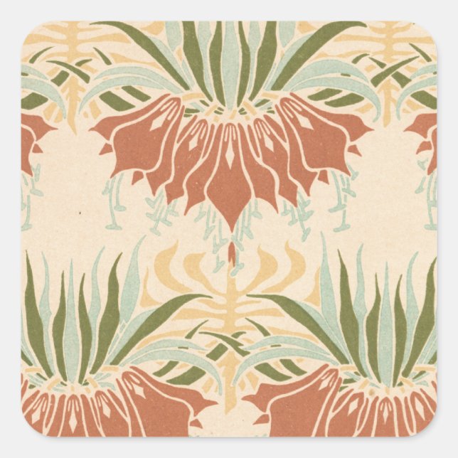 art nouveau bold floral decorative pattern square sticker (Front)