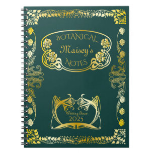 Art Nouveau Book Cover Botanical Motifs Gold Green