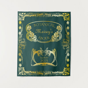 Art Nouveau Book Cover Botanical Motifs Gold Green Tapestry