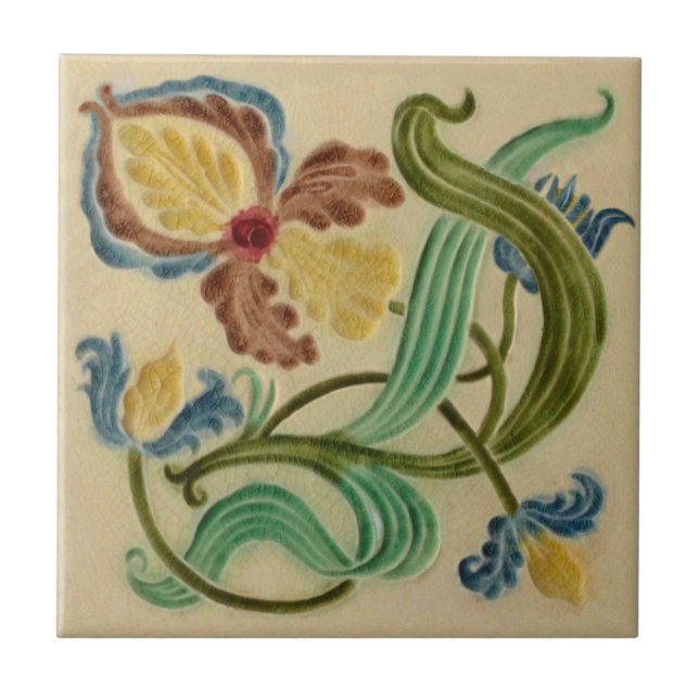 Art Nouveau Boote Iris c1900 Repro Late Victorian Ceramic Tile (Front)