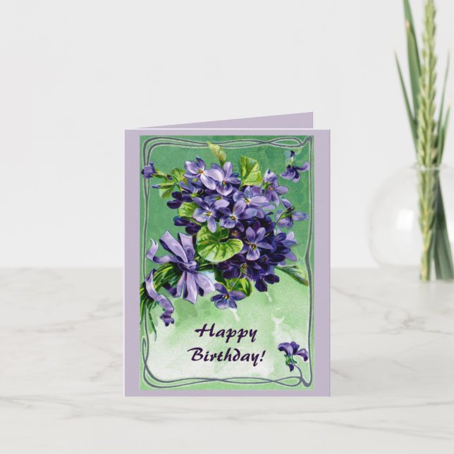 Art nouveau border violets birthday card (Front)