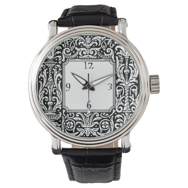 Art Nouveau Botanical Geometric Border Square Watch (Front)