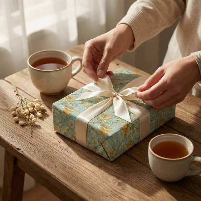 Art Nouveau Botanical Wallpaper – Mint Green Wrapping Paper Sheet (Creator Uploaded)