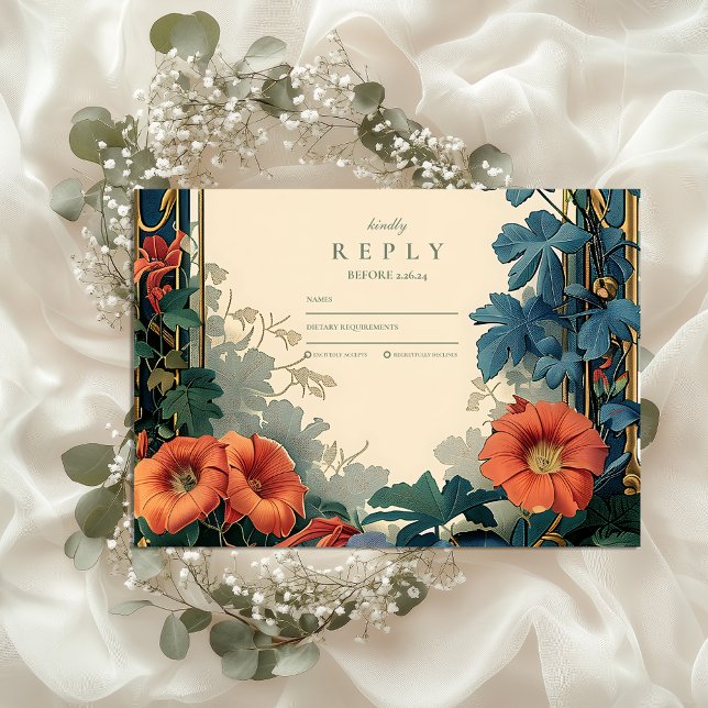 Art Nouveau Botanical Wedding – Elegant Frame RSVP Card (Creator Uploaded)