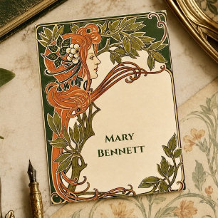 Art Nouveau Botanical with elegant Woman Frame Business Card