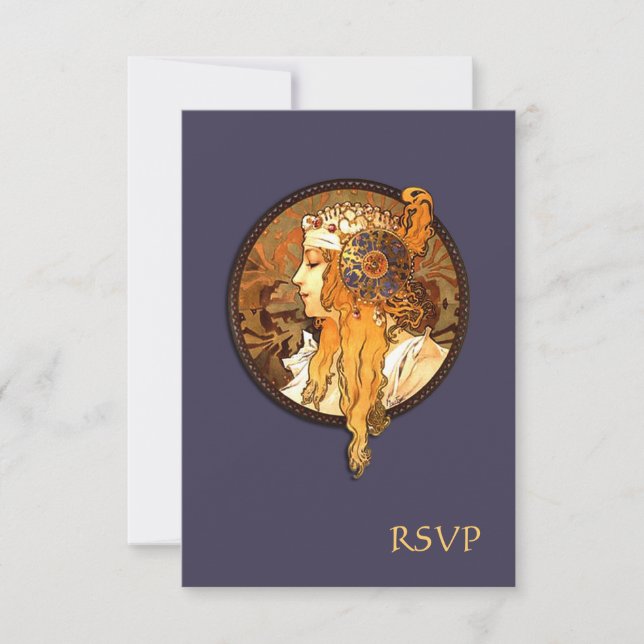 Art Nouveau Bride Wedding RSVP Card (Front)