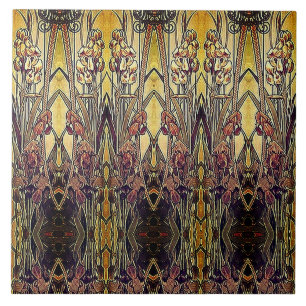 Art nouveau bronze iris ceramic tile