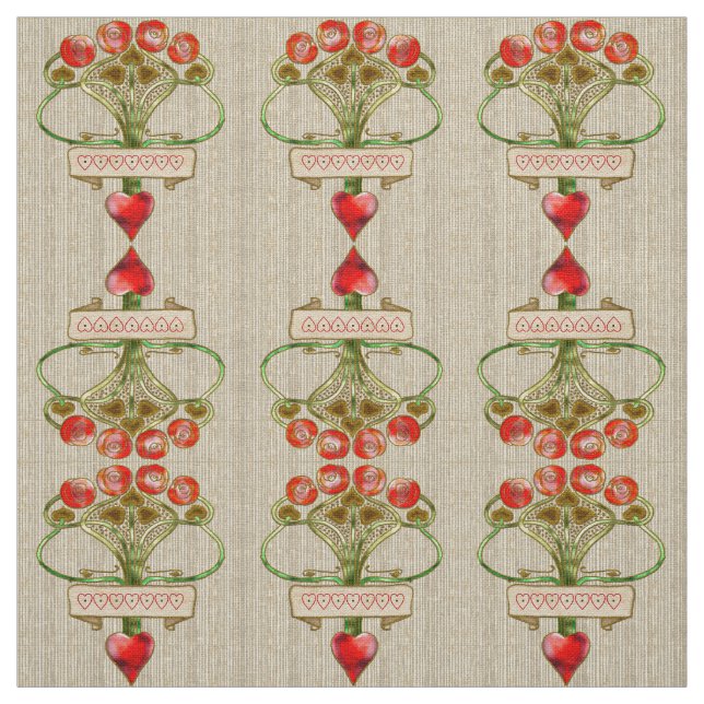 Art Nouveau Brooch Rose and Heart Fabric (Swatch)