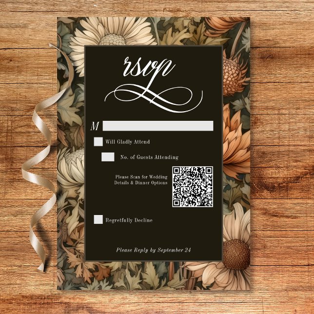 Art Nouveau Brown William Morris Floral Wedding RSVP Card (Art Nouveau Brown William Morris Floral Wedding RSVP Card)