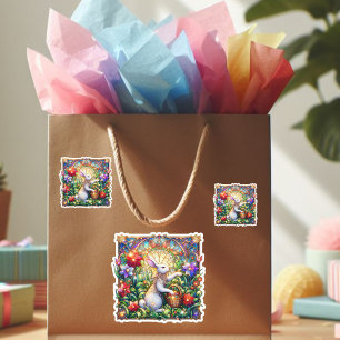 Art Nouveau Bunny Garden Stained Glass Easter