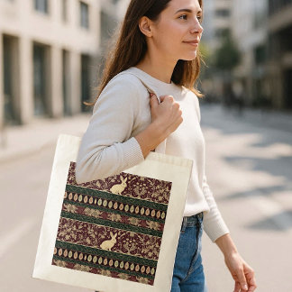 Art Nouveau Burgundy Floral Bunny Easter Egg Chic Tote Bag