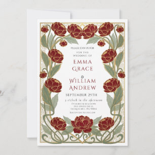Art Nouveau Burgundy Floral Wedding Invitation