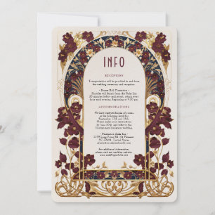 Art Nouveau Burgundy & Gold Wedding Details Card