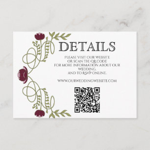 Art Nouveau Burgundy Pink Wedding Details Website Enclosure Card