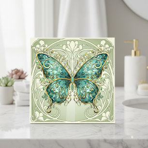 Art Nouveau Butterfly Pat#1 Teal ID1222 Ceramic Tile