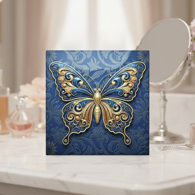 Art Nouveau Butterfly Pat#2 Blue ID1222 Ceramic Tile (Creator Uploaded)