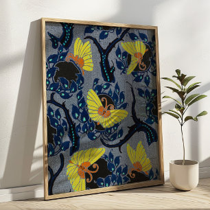 Art Nouveau Butterfly Pattern Vintage Textile Art Poster