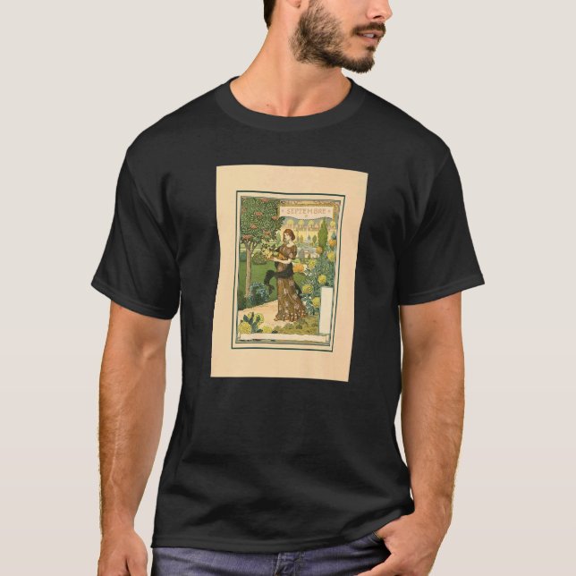 Art Nouveau Calendar Woman Gardening September Mon T-Shirt (Front)