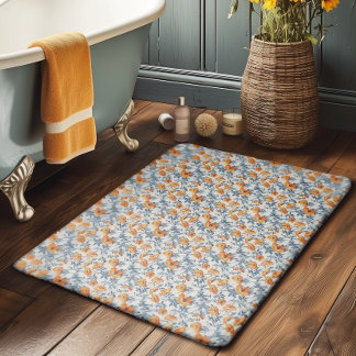 Art Nouveau California Poppies Navy Banded Bath Mat