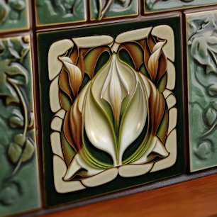 Art Nouveau Calla Lily Symmetrical Floral Wall Art Ceramic Tile