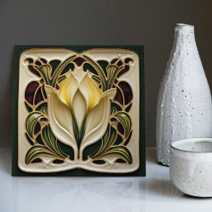 Art Nouveau Calla Lily Symmetrical Floral Wall Art Ceramic Tile